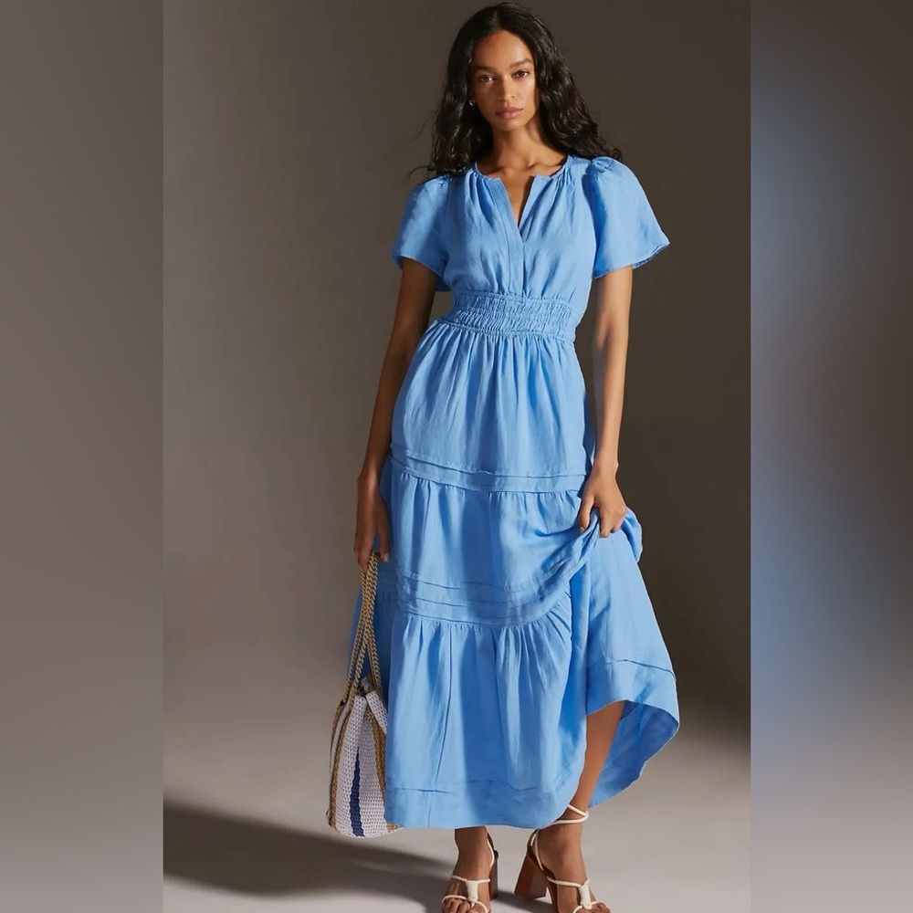 Anthropologie Somerset Maxi Dress in Blue Linen